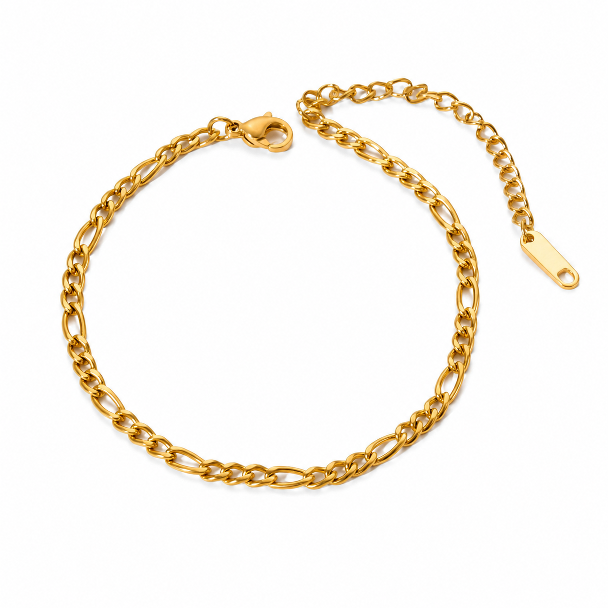 VALT 3mm gold Figaro bracelet on white background