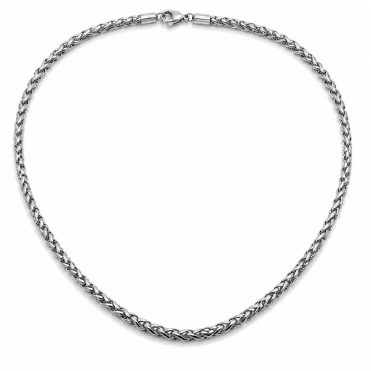 3mm silver-tone wheat chain for men on white background