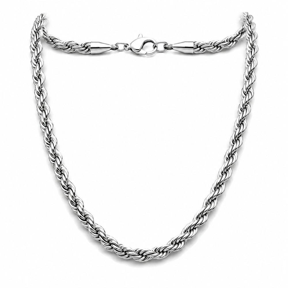 Men's 4mm silver-tone rope chain on white