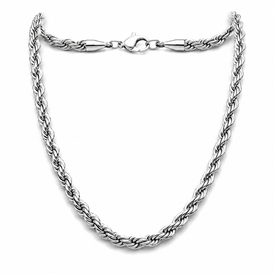 Men's 4mm silver-tone rope chain on white