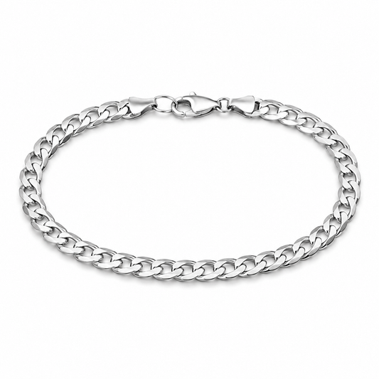Men's silver-tone 5mm Cuban bracelet on white