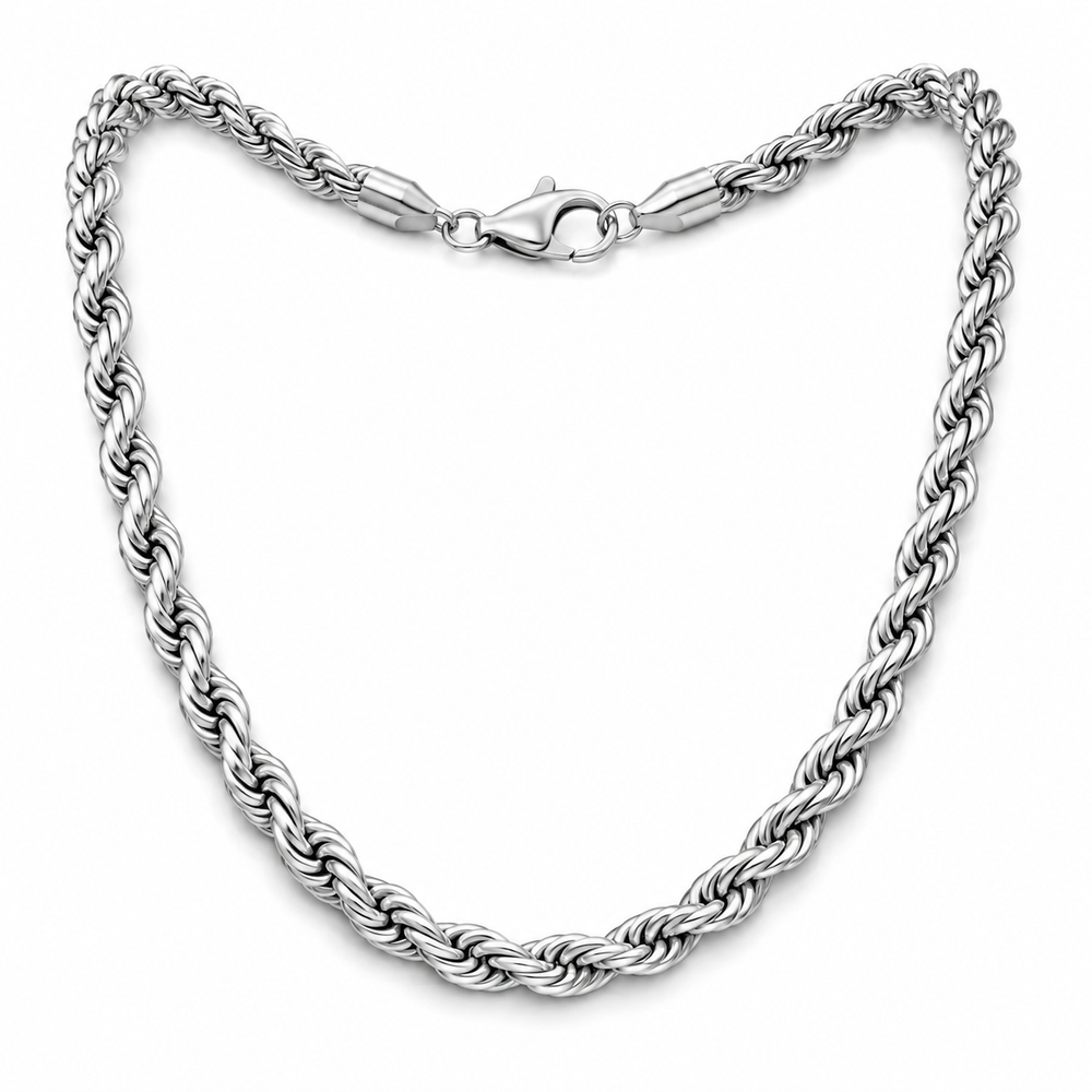 Men's 5mm silver-tone rope chain on white