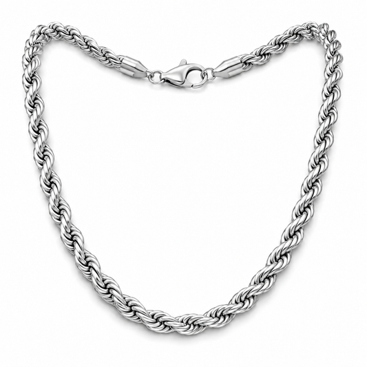 Men's 5mm silver-tone rope chain on white