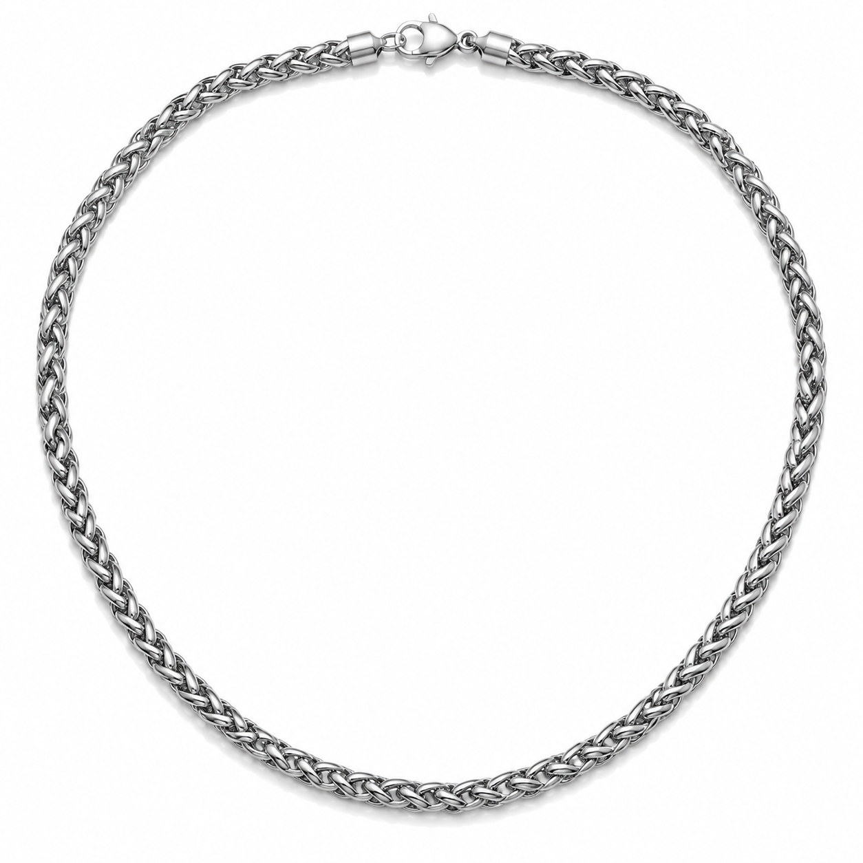 5mm silver-tone wheat chain for men on white background