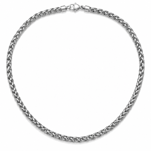 5mm silver-tone wheat chain for men on white background