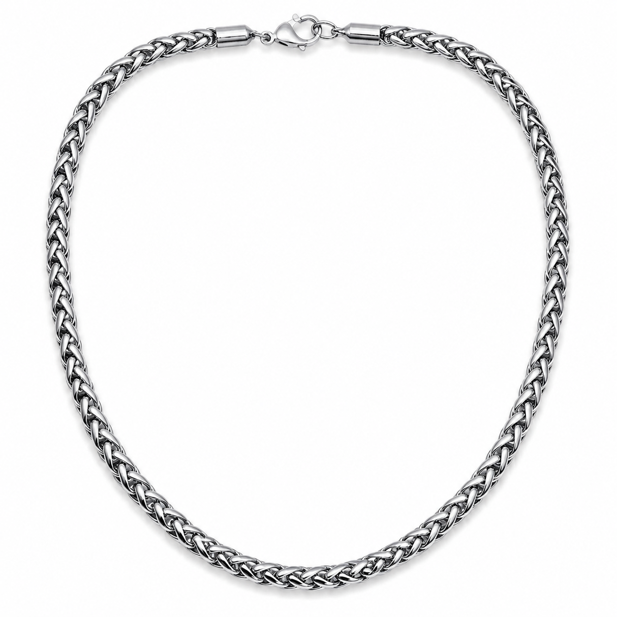 6mm silver-tone wheat chain for men on white background