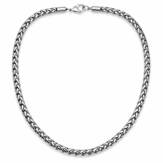 6mm silver-tone wheat chain for men on white background