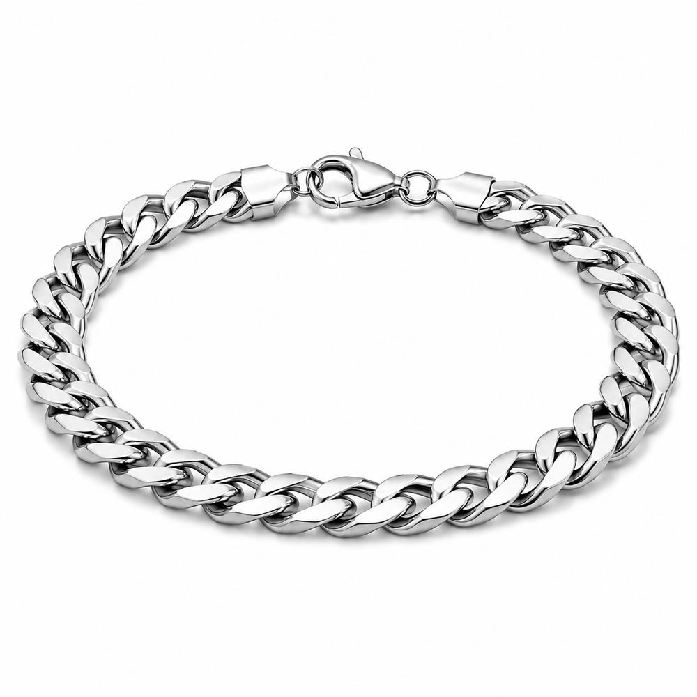 Men's 7mm silver-tone Cuban bracelet on white