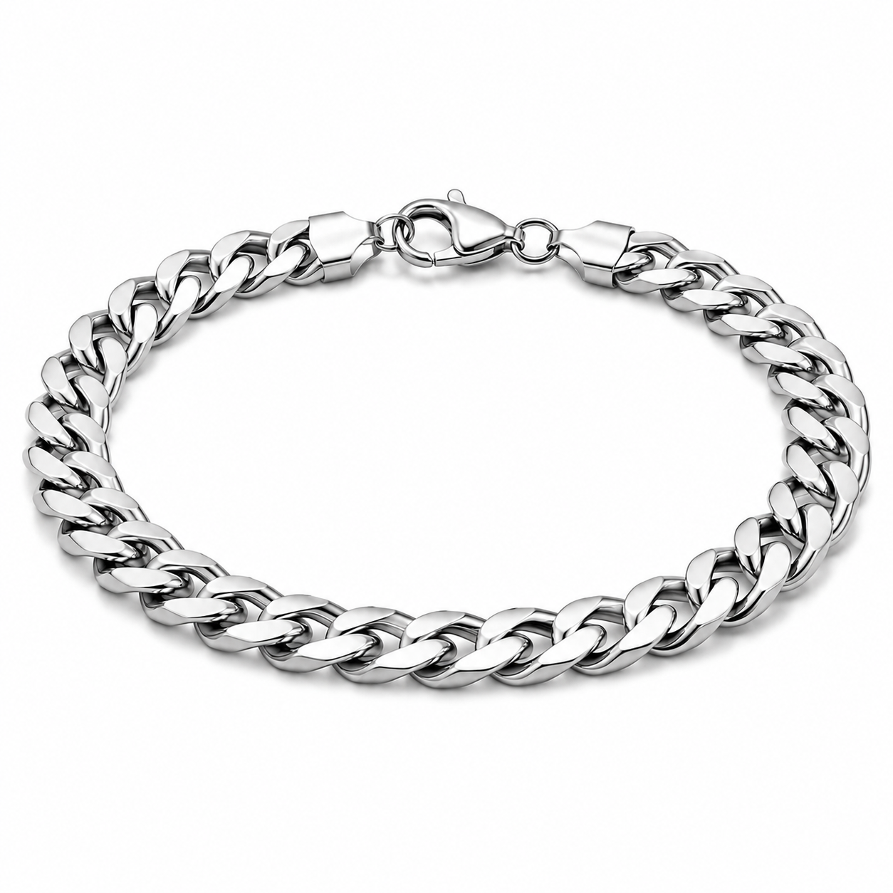 Men's 7mm silver-tone Cuban bracelet on white