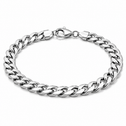 Men's 7mm silver-tone Cuban bracelet on white