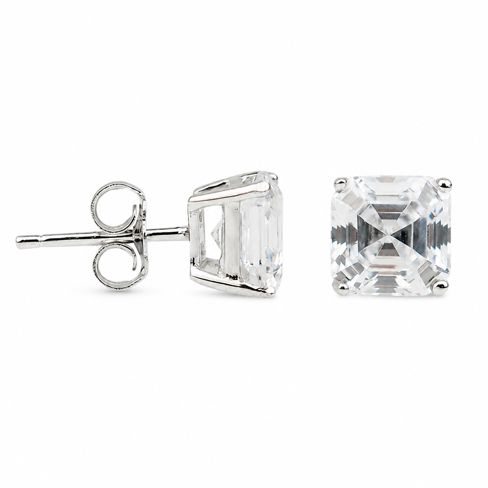8mm Square-Cut Sterling Silver Stud Earrings on a pure white background