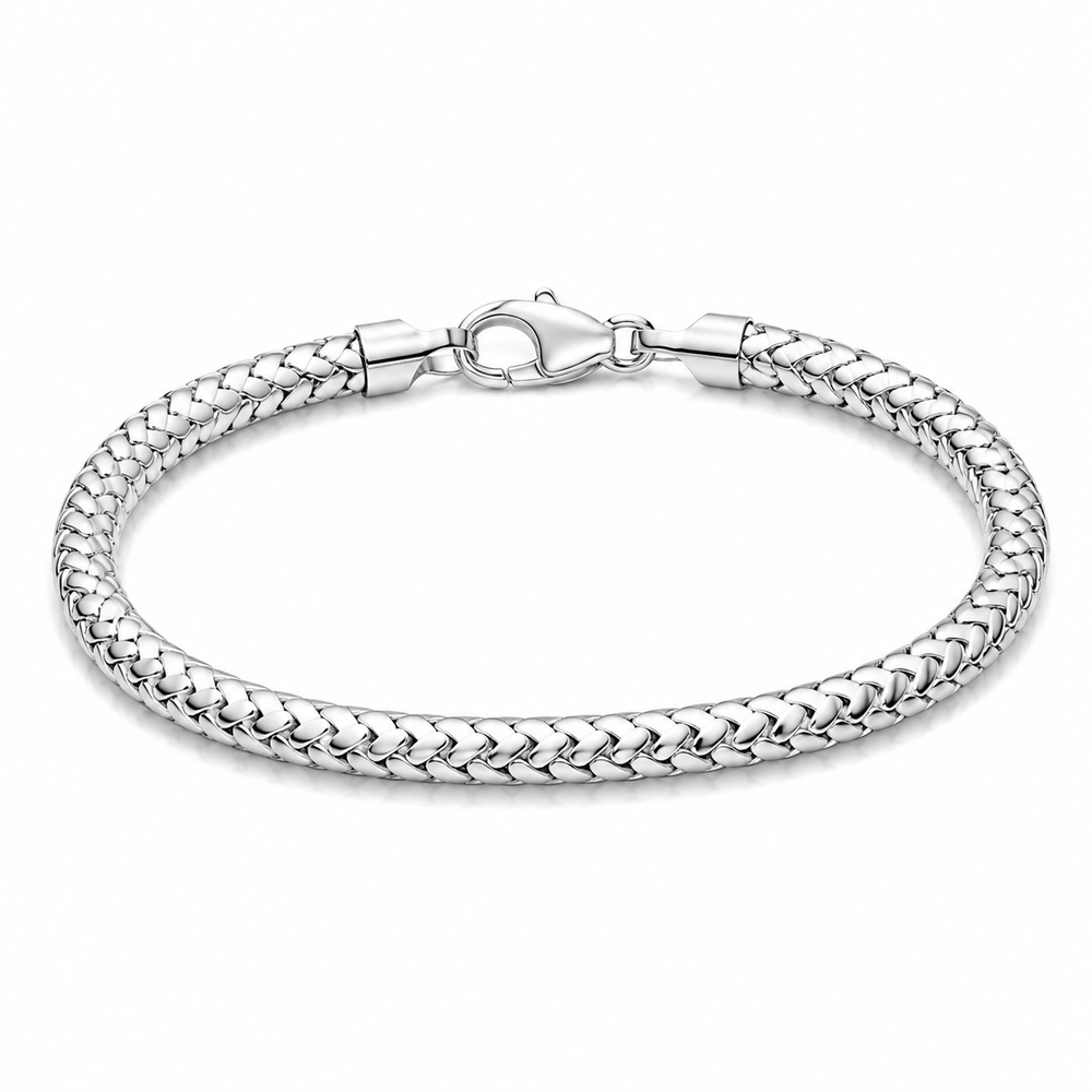 Men's S925 silver snake-bone bracelet on white