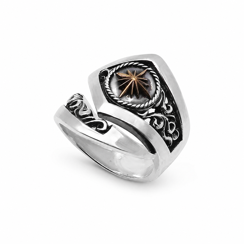 Apollo Eight-Point Signet Ring on pure white background