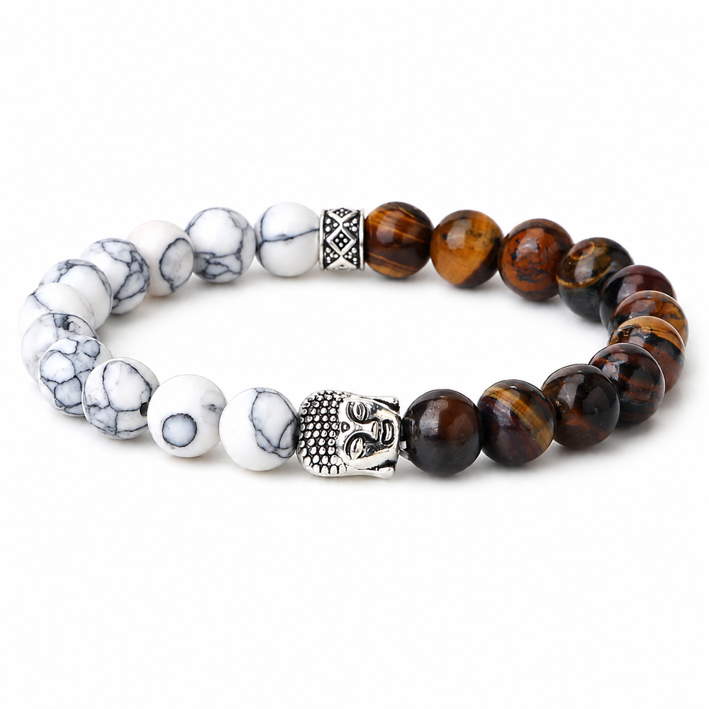 White Stone & Tiger Eye Bracelet on white background