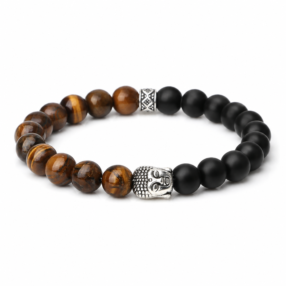 Tiger Eye & Matte Black Bracelet on white background