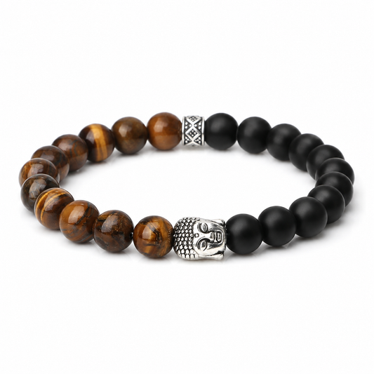 Tiger Eye & Matte Black Bracelet on white background