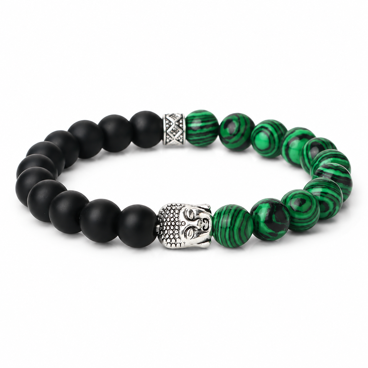 Malachite-Style & Matte Black Bracelet on white background