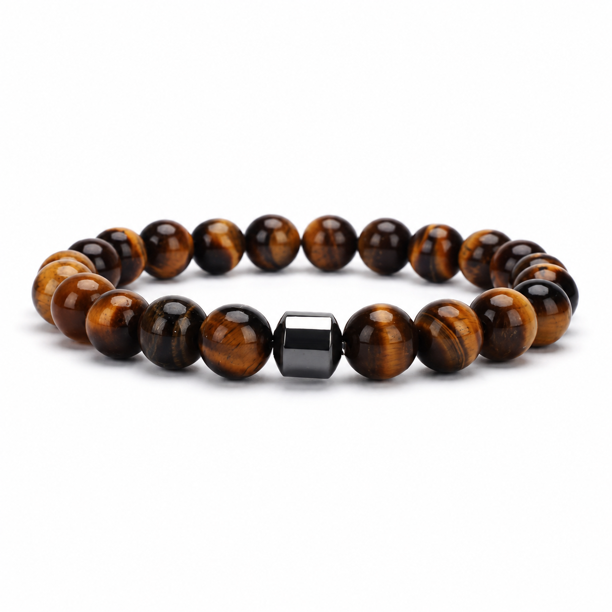 Gemstone & Hematite Bead Bracelet on white background