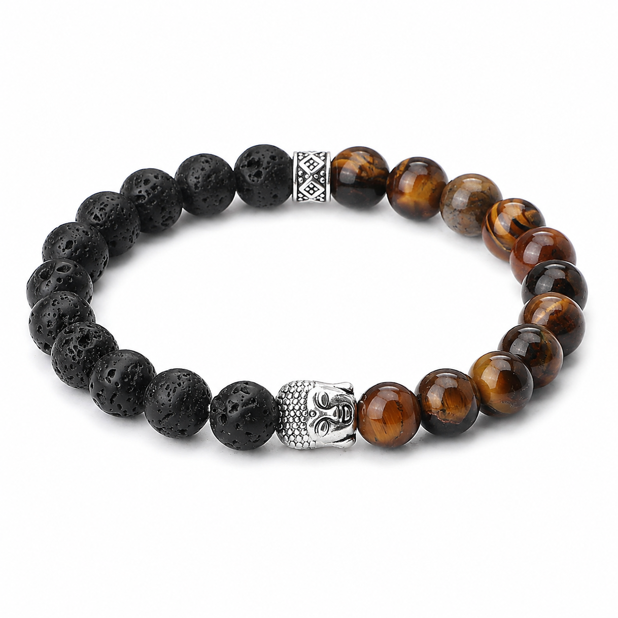 Tiger Eye & Lava Bead Bracelet on white background