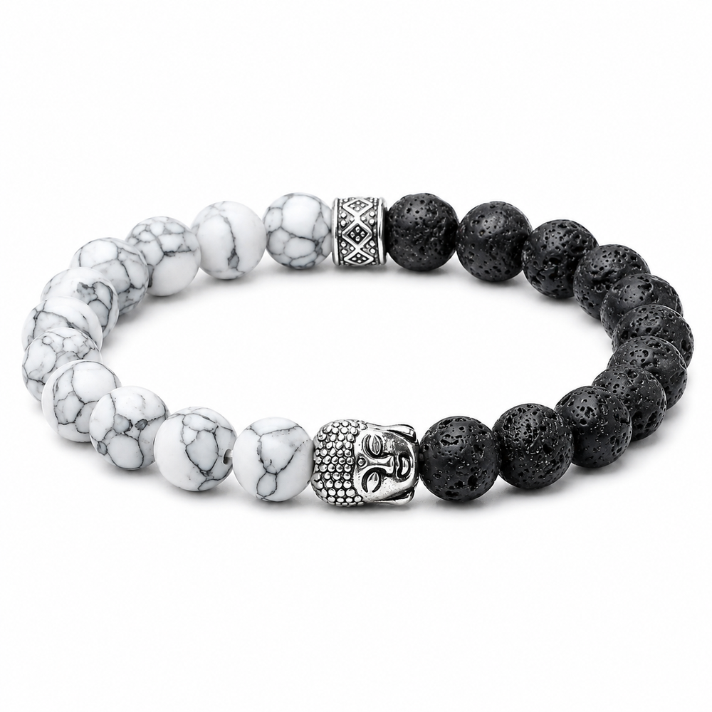 Howlite & Lava Bead Bracelet on white background