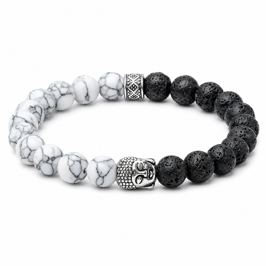 Howlite & Lava Bead Bracelet on white background
