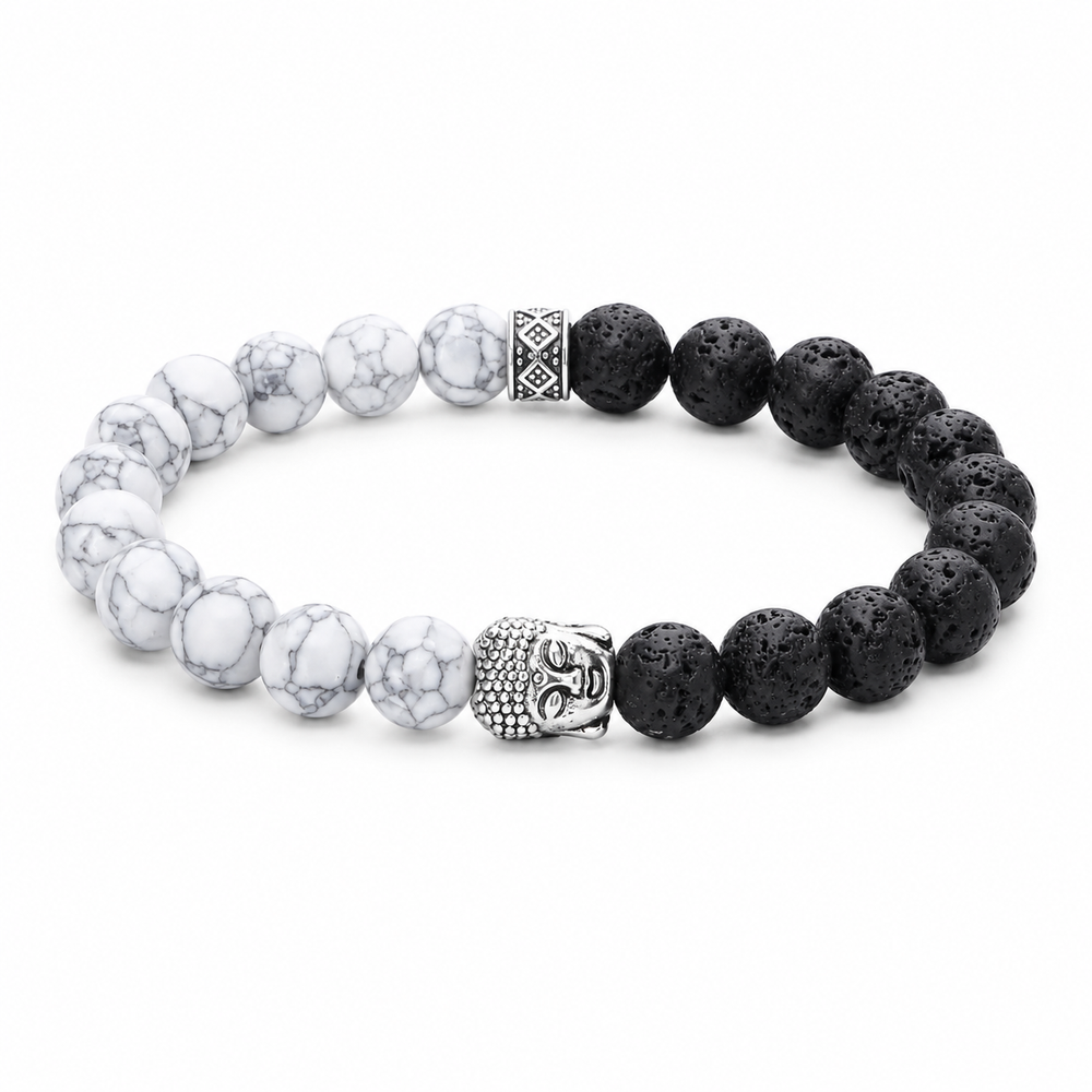Weathered Grey Bead Bracelet on white background