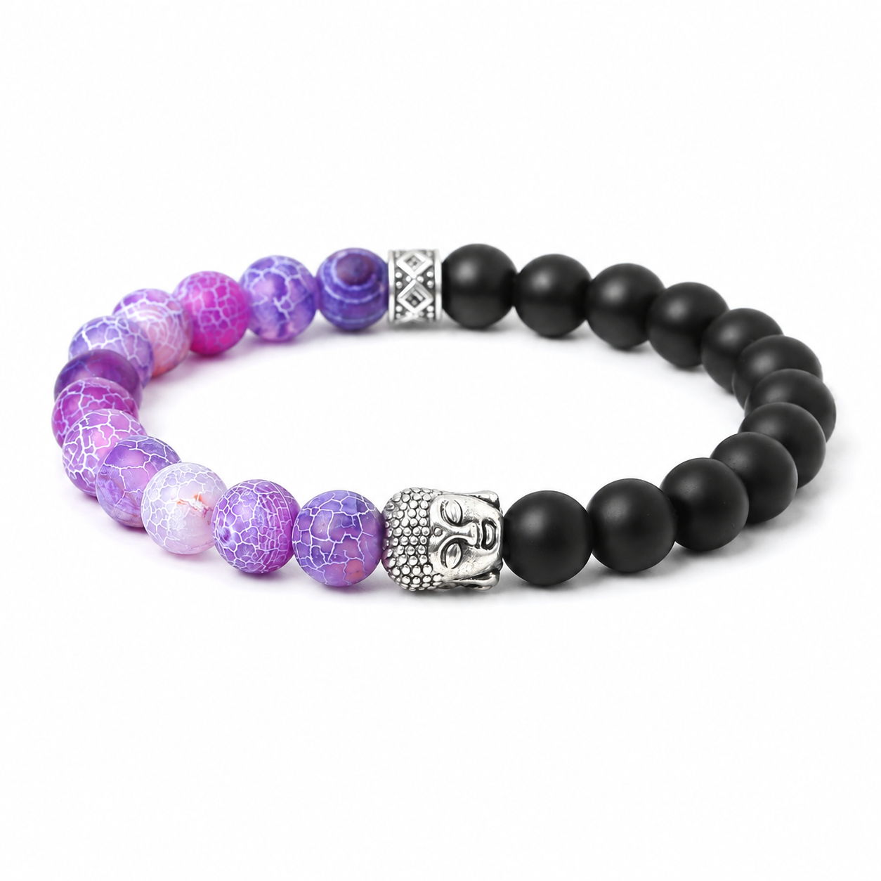 Purple Agate & Matte Black Bracelet on white background
