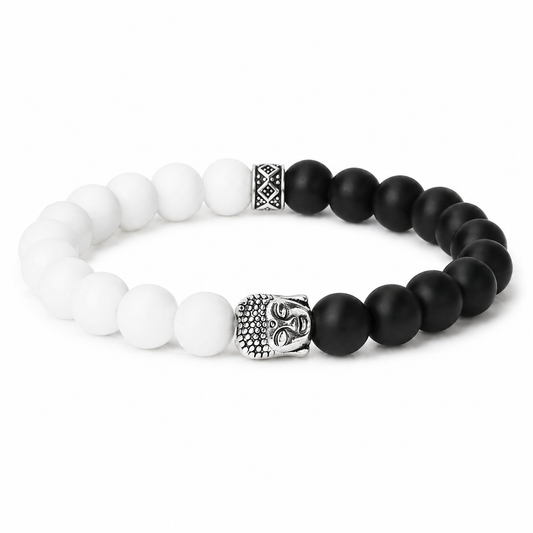 White & Matte Black Bead Bracelet on white background