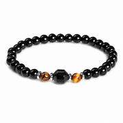Tiger Eye & Black Agate Bracelet on white background