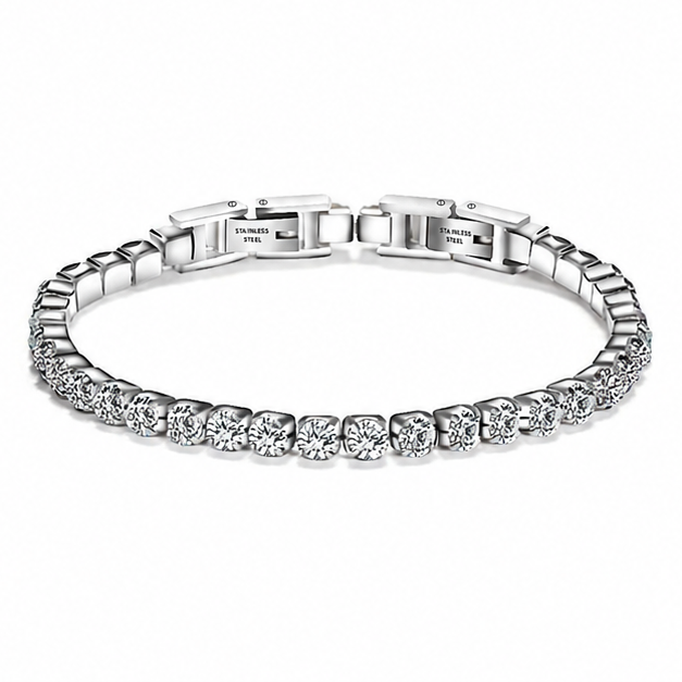 Adjustable Zircon Stainless Tennis Bracelet on white background