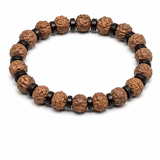 Agate & Volcanic Stone Bead Bracelet on white background
