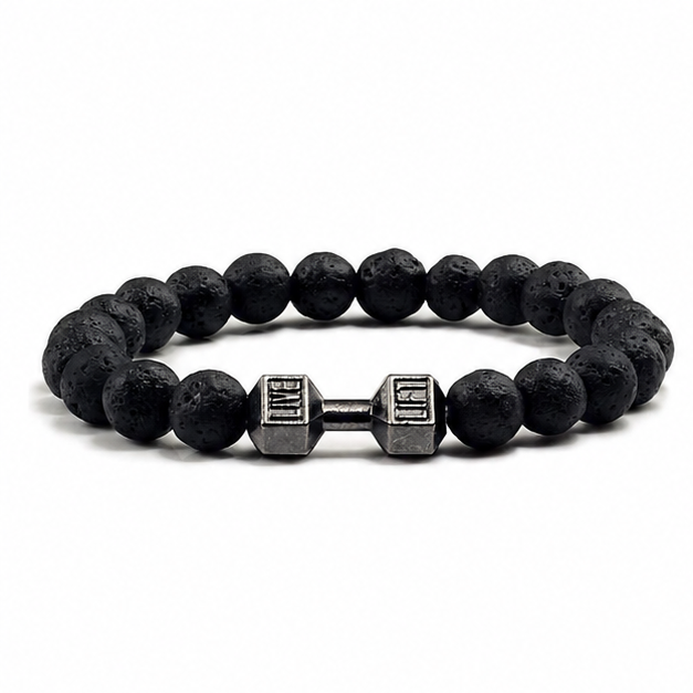Black Lava Stone Dumbbell Bracelet on white background