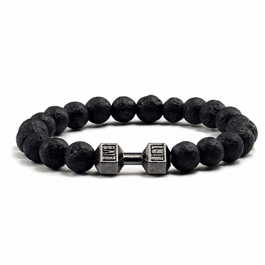 Black Lava Stone Dumbbell Bracelet on white background