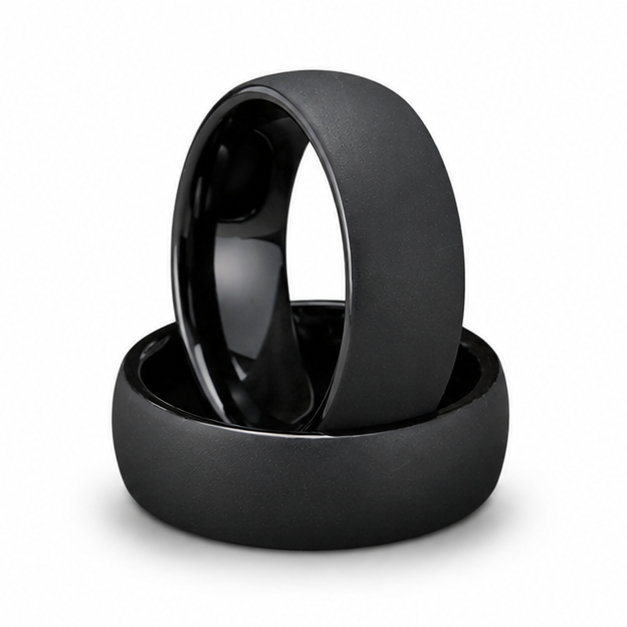 Black Sandblasted Tungsten Ring on white background