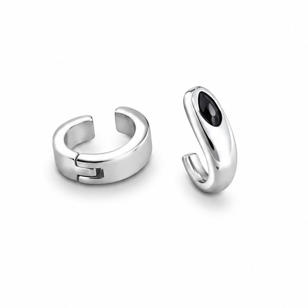 Black Water-Drop 925 Silver Stud Earrings on white background