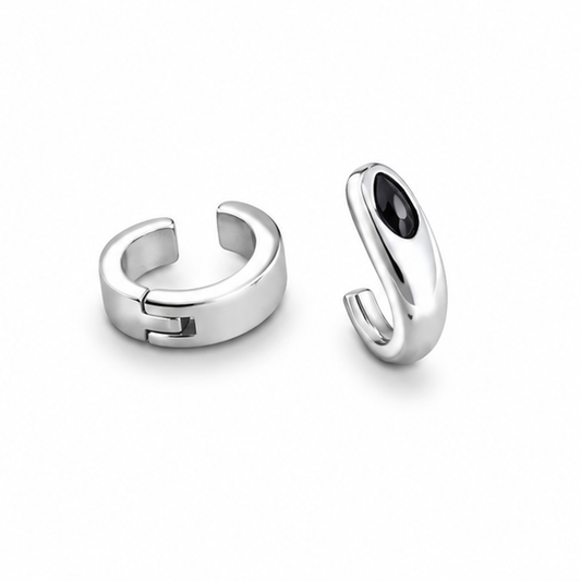 Black Water-Drop 925 Silver Stud Earrings on white background