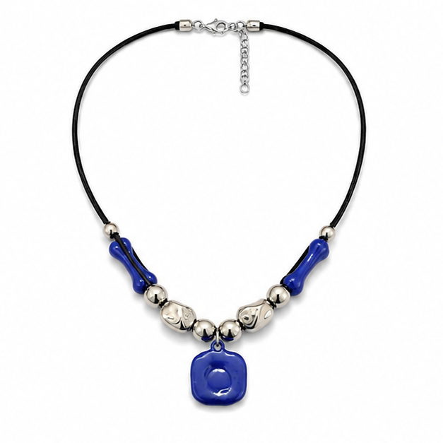Blue Square Pendant Necklace on white background