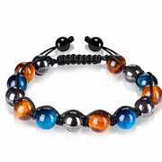 Blue & Yellow Tiger Eye Cord Bracelet on white background