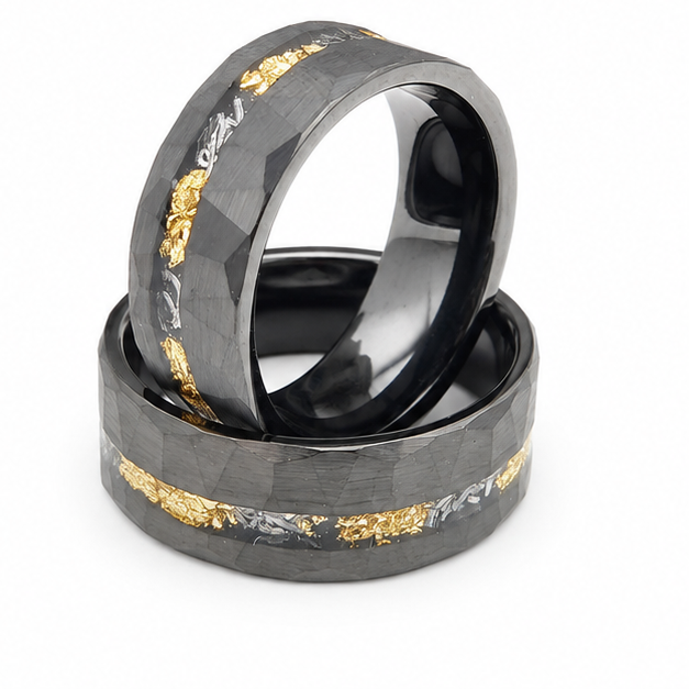 Gold-Foil Inlay Tungsten Ring on white background