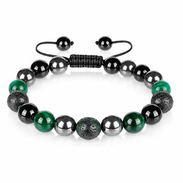 Green-Gold Volcanic Stone Cord Bracelet on white background