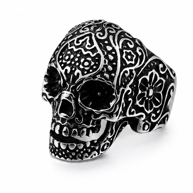 Antique Steel Skull Ring on white background