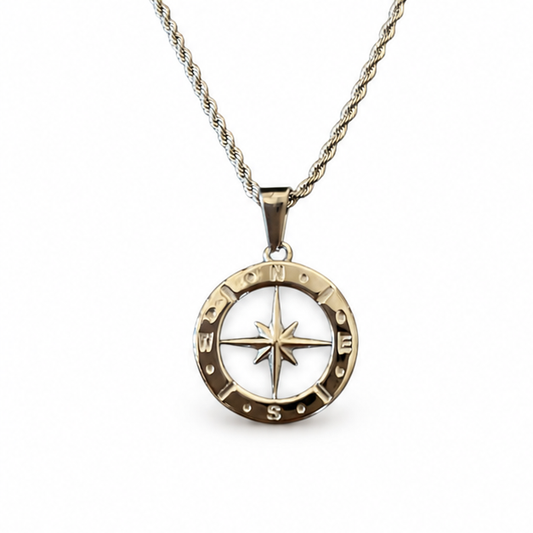 Compass Pendant Necklace on white background