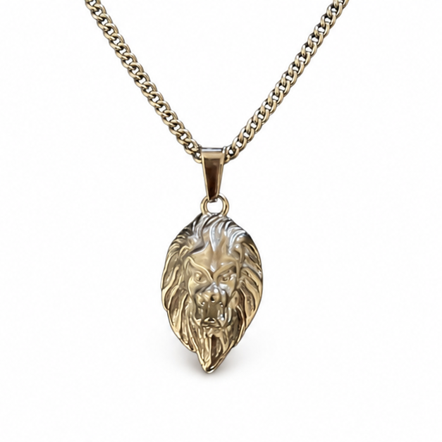 Lion Head Pendant Necklace on white background
