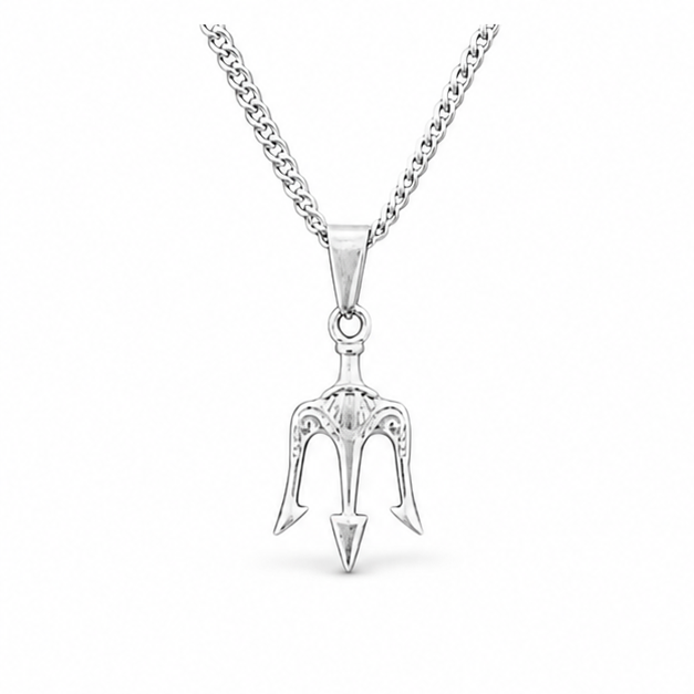 Poseidon Trident Pendant Necklace on white background