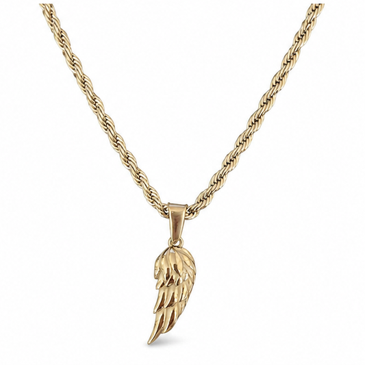 Sculpted Wing Pendant Necklace on white background
