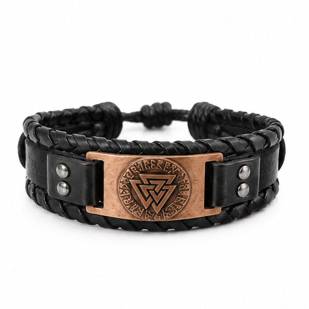 Nordic Viking PU Leather Wrap Bracelet on white background