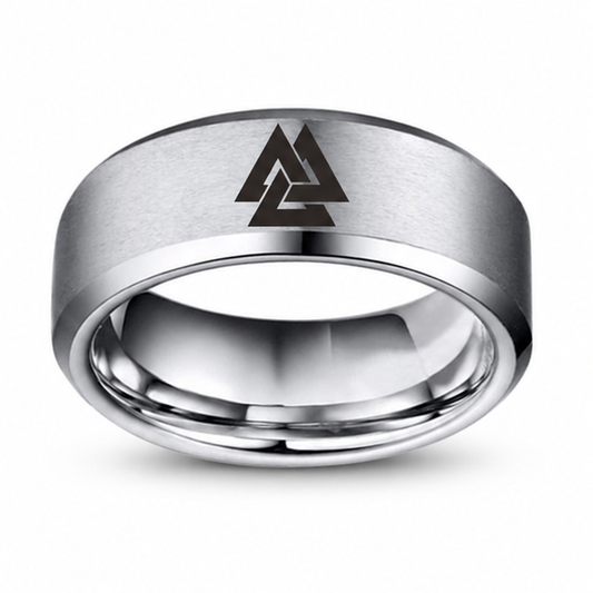 Odin Valknut Stainless Steel Ring on white background