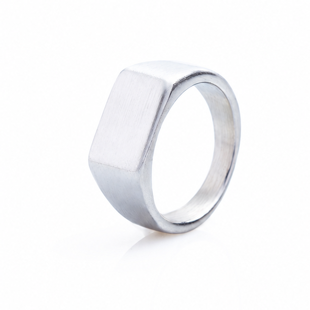 Sand-Finish Titanium Steel Signet Ring on white background