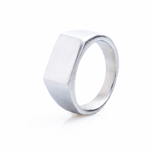 Sand-Finish Titanium Steel Signet Ring on white background