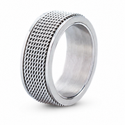 8 mm Textured Titanium Steel Spinner Ring on white background